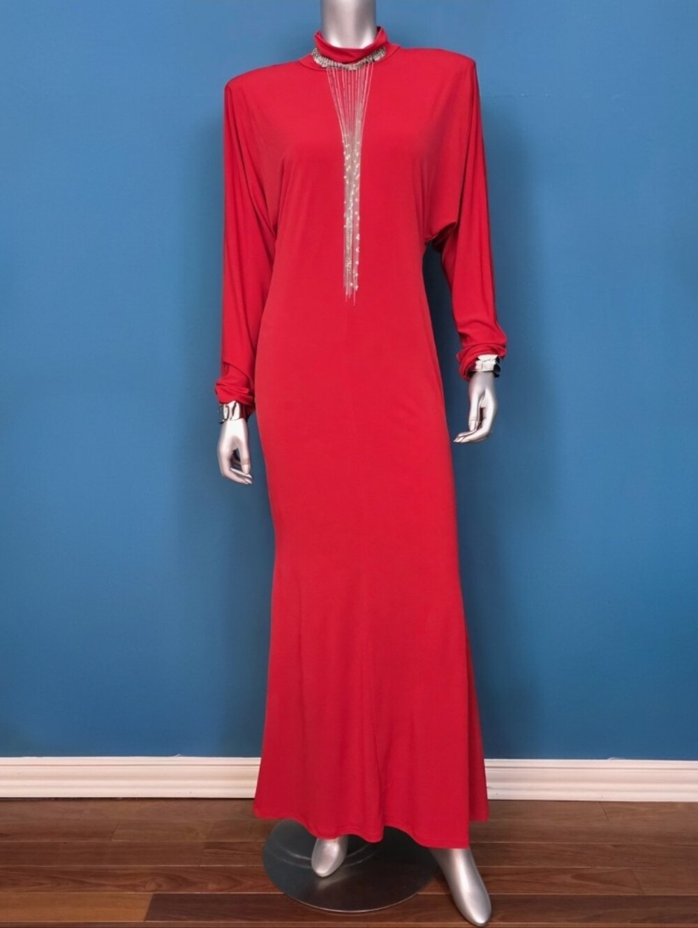 🆕️💃ASOS 80S Style Slinky Batwing Sleeve High Neck Maxi Dress In Red // (NWOT)